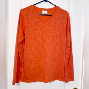 Y2K Be Inspired Open Knit Floral Long Sleeve Active Top Orange M